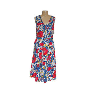 Boden Red and Blue V-Neck Midi Sundress